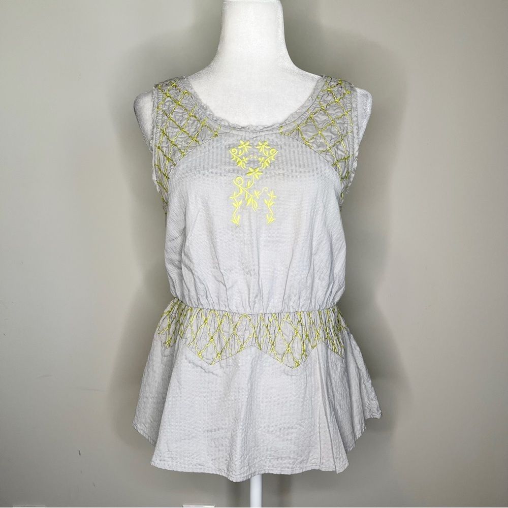 Anthropologie - HD in Paris Light Gray Tank with Yellow Embroidery